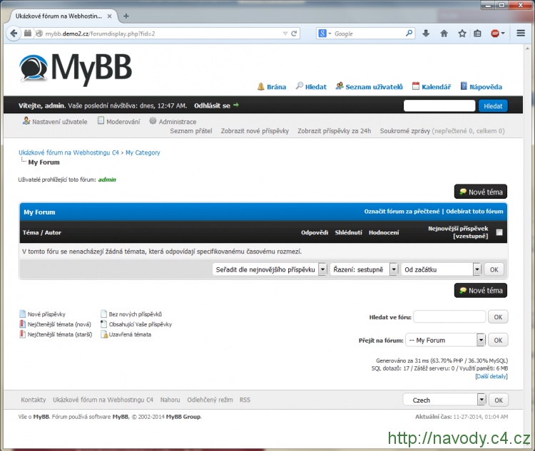 Ukázka diskusního fóra MyBB